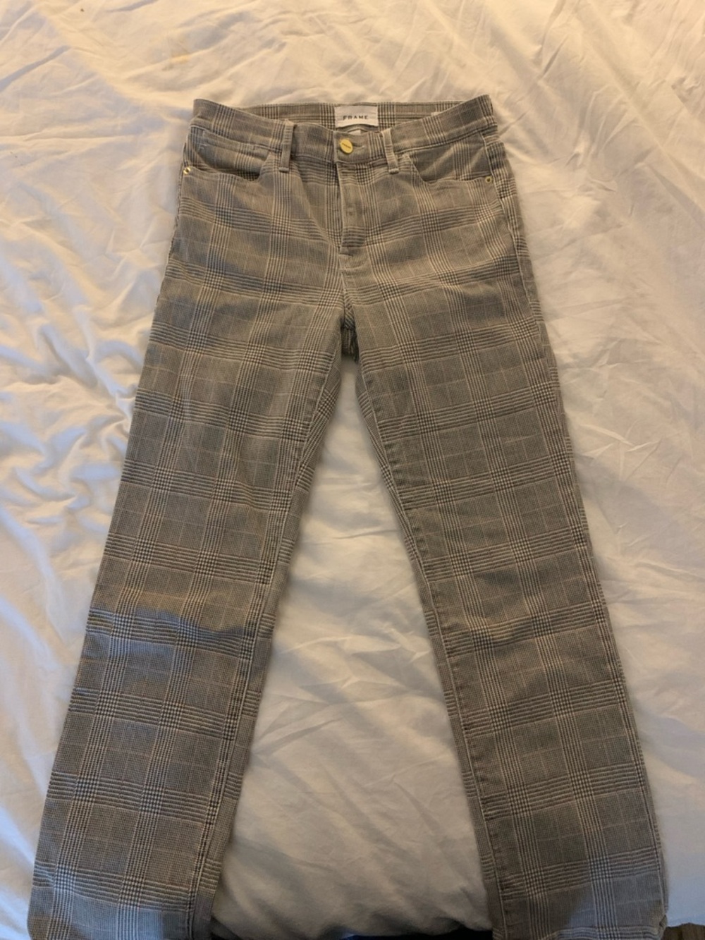 Frame Denim Plaid Skinny Jeans in Gray